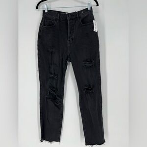 PACSUN BLACK HIGH RISE STRAIGHT RIPPED JEANS